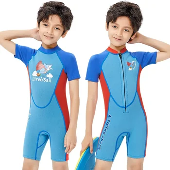 2024 Детский гидрокостюм, цельный водолазный костюм 2,5 мм, для мальчиков, с коротким рукавом, для дайвинга, теплый, для купания, для подводного плавания, для серфинга, для купания