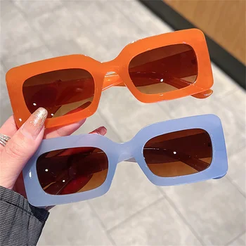 Ретро Маленькие прямоугольные солнцезащитные очки для женщин и мужчин, модные очки желеобразного цвета, оттенки UV400, мужские квадратные зелено-фиолетовые солнцезащитные очки 2023 года.