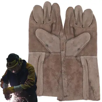 Кожаные каминные перчатки, Термостойкие кузнечные перчатки, Маслостойкие Водонепроницаемые перчатки для работы в саду, сварочные перчатки для сварки, резки