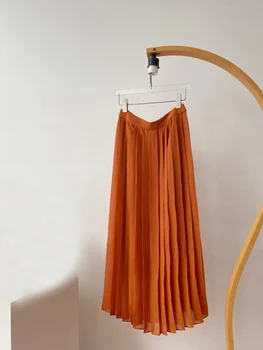 Новинка 2023 года, плиссированная длинная юбка в пол, тонкая; Ткань с использованием крепдешиновой ткани с уксусной кислотой