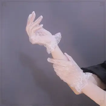 Кружевные перчатки из милой сетки, летнее тонкое черно-белое свадебное платье в цветочек, рукава для рук, женские