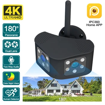 4k Широкоугольная Wifi камера безопасности с двойным объективом, 180 градусов, наружное обнаружение движения, защита видеонаблюдения, IP-камера безопасности