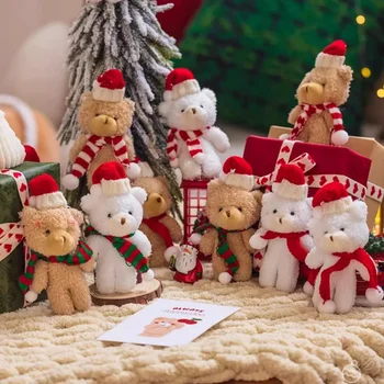 15 см Рождественские мягкие игрушки-медведи Плюшевый Рождественский шарф Медведь Украшение подарочной коробки Пара подарков-кукол-медведей Украшение букета Игрушки-медведи