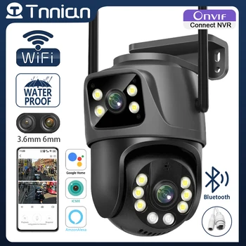 Tnnian 4K 8MP Двухобъективная WIFI PTZ-Камера С Двойным Экраном ИИ Слежения За Человеком IP-Камера Наружного видеонаблюдения iCSee PRO Alexa