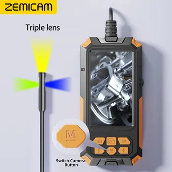 ZEMICAM 8 мм Трехобъективный Экран Эндоскопа Камера 4,5 дюймов IPS Полноцветный 1080P HD IP68 Водонепроницаемый Объектив Инспекционный Бороскоп Канализация