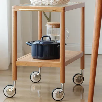 Новый приставной столик из массива дерева, минимальный маленький приставной столик для спальни и гостиной, подходящая широкая столешница, Бесшумные универсальные колеса