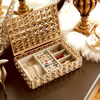 Коробка для хранения ювелирных изделий из скандинавского хрусталя Ожерелье Серьги Органайзер для макияжа Отделка рабочего стола Металлический контейнер для магазина ювелирных изделий