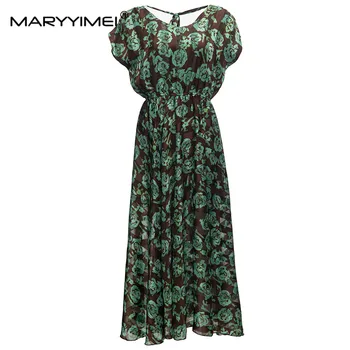 MARYYIMEI, Весенне-летнее модное элегантное женское платье с короткими рукавами и принтом, полосатое Повседневное праздничное платье с V-образным вырезом, тонкие шифоновые платья