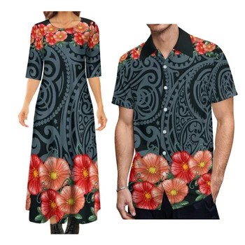 Женское платье с круглым вырезом и коротким рукавом, самоанское платье с мужской рубашкой, полинезийская пара, бесплатная доставка