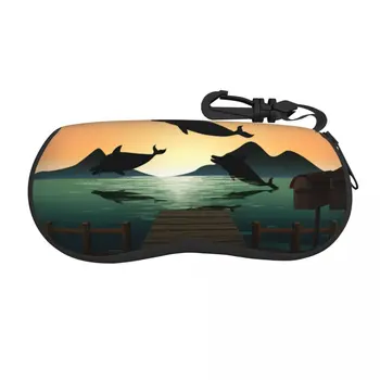 Портативный футляр для очков Dolphin Nature Scene Silhouette Солнцезащитные очки Мягкий футляр Коробка для очков с ремешком на молнии Футляр для очков