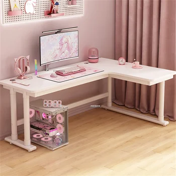 Офисная Мебель, Угловой Настольный Компьютерный стол, Розовый Игровой стол, Рабочий стол для девочек, Книжная полка, Встроенный Компьютерный стол из углеродного волокна