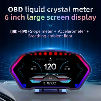 OBD + GPS HUD P24 Автомобильный OBD головной дисплей HUD бортовой компьютер Цифровой спидометр Температура воды Расход топлива Измеритель наклона