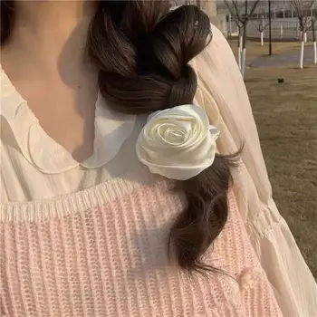 Кольцо для волос с французской розой, Темпераментный Шелковый Атласный цветок, веревка для волос, кольцо для волос в виде толстой кишки, держатель для хвоста, Аксессуары для волос