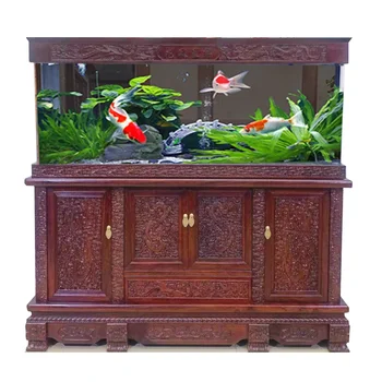 Аквариум из цельного дерева, аквариум в китайском стиле, базовый шкаф, аквариум, аквариум с драконом из розового дерева, супер белый аквариум