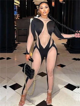 IDress, женский сексуальный прозрачный облегающий комбинезон, цельный праздничный длинный наряд, Леопардовый клубный комбинезон с сетчатой отстрочкой, 2020