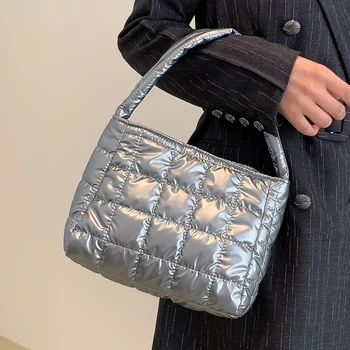 Женская сумка-тоут Puffer с верхней ручкой, модная пухлая сумка через плечо с хлопковой подкладкой, женская сумка, шикарная сумочка