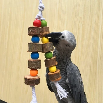Птицы из натурального дерева, Попугай, красочные игрушки, жевательные шарики, две веревки