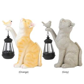 Солнечный декор, лампа с животными, милая Солнечная лампа с маленьким котом, смоляной Мини-кот, уличный фонарь, Садовый орнамент, светильник для двора, балкона, дорожки