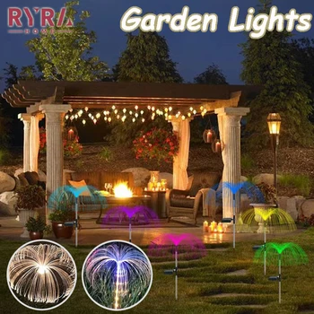 7-цветная светодиодная лампа в виде медузы из оптического волокна на солнечной батарее, уличная дорожка, водонепроницаемые садовые фонари для украшения двора, принадлежности для вечеринок