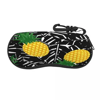 Портативный чехол для очков, черные солнцезащитные очки с тропическими листьями и ананасом, мягкая коробка для очков с застежкой-шнуром, защита для очков на молнии