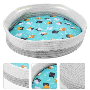 Мягкая кровать для домашних животных Плетеное гнездо для котенка Кошачья кровать Корзина для сна для кошек с подушкой