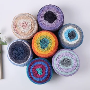190 г / шарик Разноцветная шерстяная пряжа для торта, нить с градиентным рисунком, нить для окрашивания свитера, шали, пряжа для шитья радужного цвета.