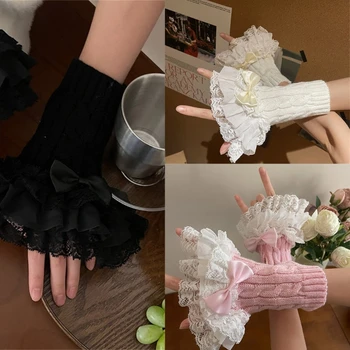 Кружевная манжета Y2K с рюшами для свадьбы, перчатки для выпускного вечера длиной до запястья, прямая поставка