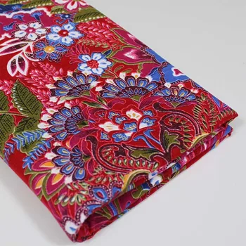 хлопок /лен, этнические китайские традиционные ткани с красным цветочным принтом для праздничной одежды 