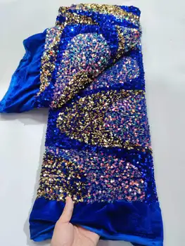 Оптовая продажа французского бархата bluie gold с 3D блестками 2023 Высококачественная нигерийская африканская тюлевая кружевная ткань с каменным вечерним платьем