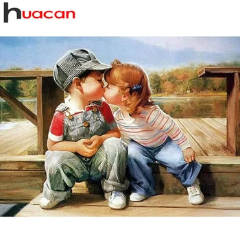 Huacan 2024 Новая алмазная живопись Для мальчиков и девочек, Мозаичный портрет, Картины из горного хрусталя, Настенное искусство, Украшение дома