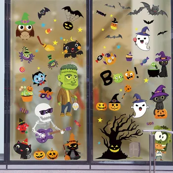 9ШТ Наклейка на оконное стекло из ПВХ Съемная наклейка для украшения окон Многофункциональная Праздничная тема Декор стеклянных окон на Хэллоуин