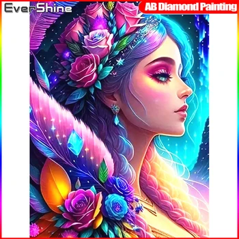 EverShine AB Drill Алмазная мозаика, стразы, вышивка для девочек, Портретная живопись, Цветочная вышивка крестом, Новый подарок ручной работы