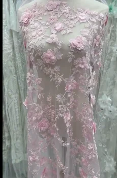 2023 3D Цветы, вышитые бисером и пайетками Кружевная ткань Свадебное платье Цветок Сияющая ткань Невесты