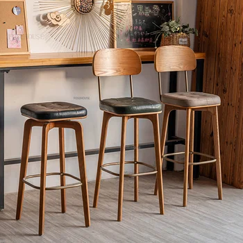 Барные стулья из массива дерева в скандинавском стиле, кухонная мебель, барные стулья в американском ретро стиле, барный стул с креативной спинкой, ресторанные стульчики для кормления A