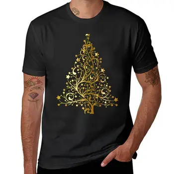 Футболка с золотой рождественской елкой, футболки больших размеров, черная футболка, мужские футболки в упаковке