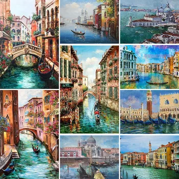 Водный город Венеция, Ткань с принтом, 11 карат, Вышивка крестиком, Вышивка Ручной работы, Шитье, Хобби, Рукоделие, Продажа ювелирных изделий