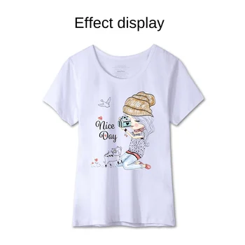 Мультяшная милая девушка с камерой и котом, теплопередающие наклейки, нашивки с рисунком одежды, утюг для одежды на футболках с буквами