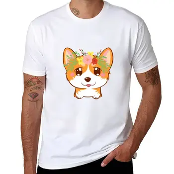 Новая милая футболка с изображением щенка собаки Корги, корейские модные летние топы, футболки с графическим рисунком, спортивные рубашки, мужская одежда