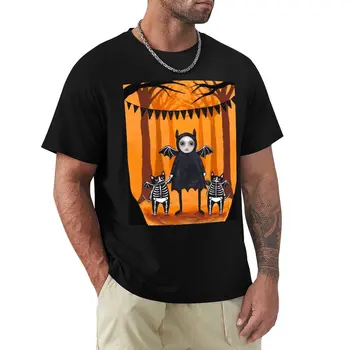 Футболки с летучей мышью и кошками на Хэллоуин, забавные футболки, одежда kawaii, футболки с графическим рисунком, мужские забавные футболки