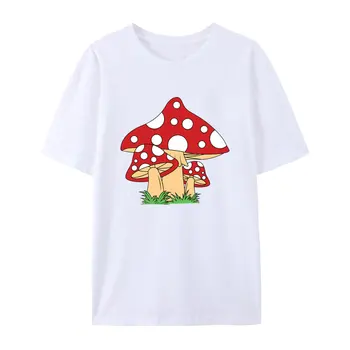 Забавный гриб, выделенный на белом фоне, хлопковая футболка в мультяшном стиле, милый подарок для хипстера, Эстетическая повседневная уличная одежда в стиле аниме