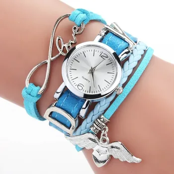 Модные женские часы Роскошный серебряный кулон в виде сердца Кожаный ремень Кварцевые часы Женские наручные часы Кварцевые наручные часы