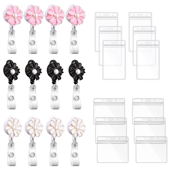 Катушки для значков с цветами и перламутровым вертикальным прозрачным держателем именной бирки для девочек, женские карточки, ключ, Милое ожерелье для значков