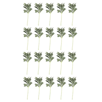 20шт искусственных листьев флокированной зелени с короткими стеблями, искусственные растения для наполнения урны зеленью из овечьих ушей, зеленые растения для дома