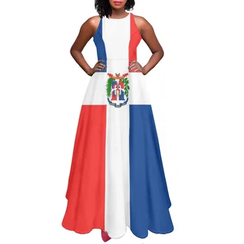 Женское длинное платье с принтом флага Доминиканской Республики, элегантное Vestidos Платья для леди, вечерняя вечеринка, цельный женский сарафан, наряды