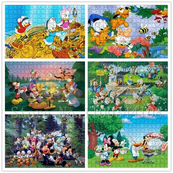 Пазлы с персонажами мультфильмов Disney 300/500/1000 шт./лот, Дональд Дак, Микки и Минни Маус, Пазлы для детских развивающих игрушек