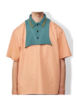 Сращивание и подбор цвета хлопчатобумажной рубашки поло с двухслойным воротником и короткими рукавами, мужские рубашки поло в японском стиле KOLOR