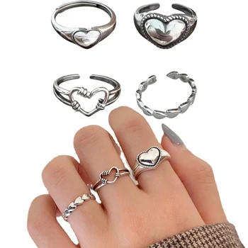 Открытое кольцо в стиле ретро с сердечком любви, женское модное кольцо в стиле INS, милое, сексуальное, элегантное кольцо ручной работы в стиле хип-хоп