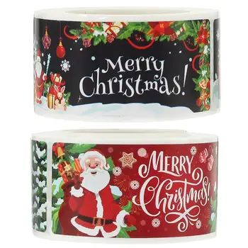 2 рулона подарочных этикеток для запечатывания коробки, наклейка на Рождественскую подарочную коробку, рулон самоклеящихся наклеек