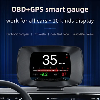 Универсальный P13 3-дюймовый автомобильный HUD OBD2 GPS с двойной системой, многофункциональный цифровой головной дисплей, измеритель скорости, сигнализация, датчик температуры
