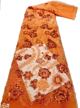 Сетчатая африканская кружевная ткань 2024 Новые вечерние платья из тюля с тяжелыми бусинами для женщин, французские модные ткани для шитья, 5 ярдов
